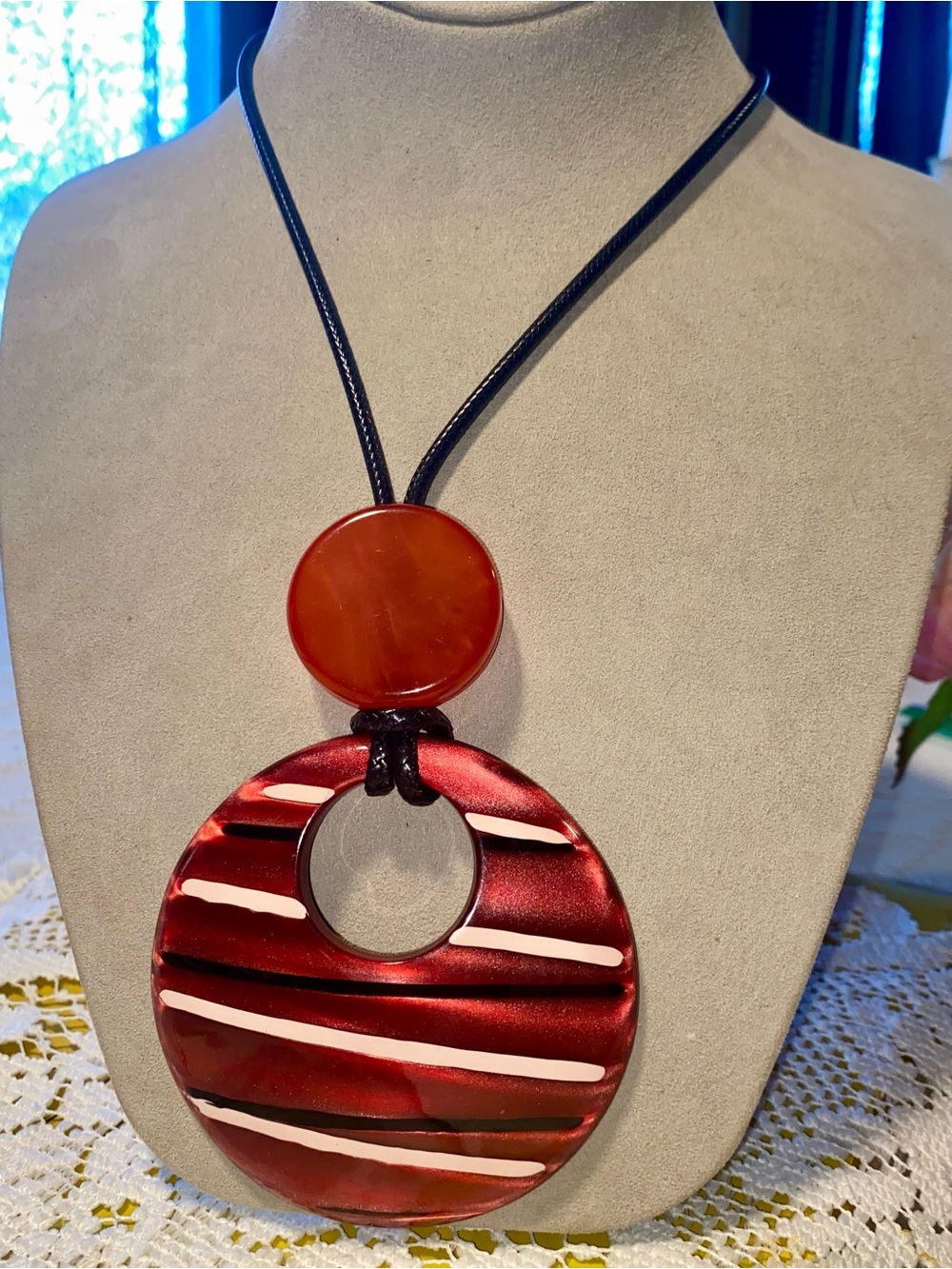 Deep Red Statement Circle Pendant Necklace
